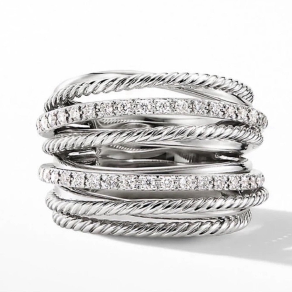 NEW MULTI LAYER 925 STERLING SILVER DIAMOND RING, BEAUTIFUL RING, SHINY RING - Picture 2 of 4
